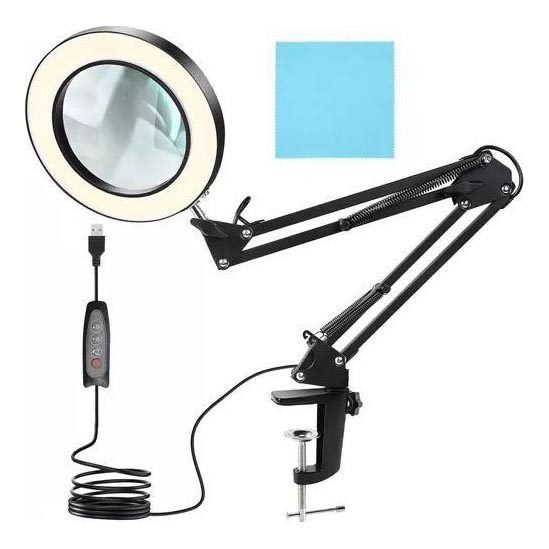 LED Lampa stołowa ściemnialna ze szkłem powiększającym LED/6W/5V 3000K/4000K/6000K czarna