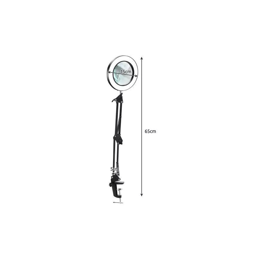 LED Lampa stołowa ściemnialna ze szkłem powiększającym LED/6W/5V 3000K/4000K/6000K czarna