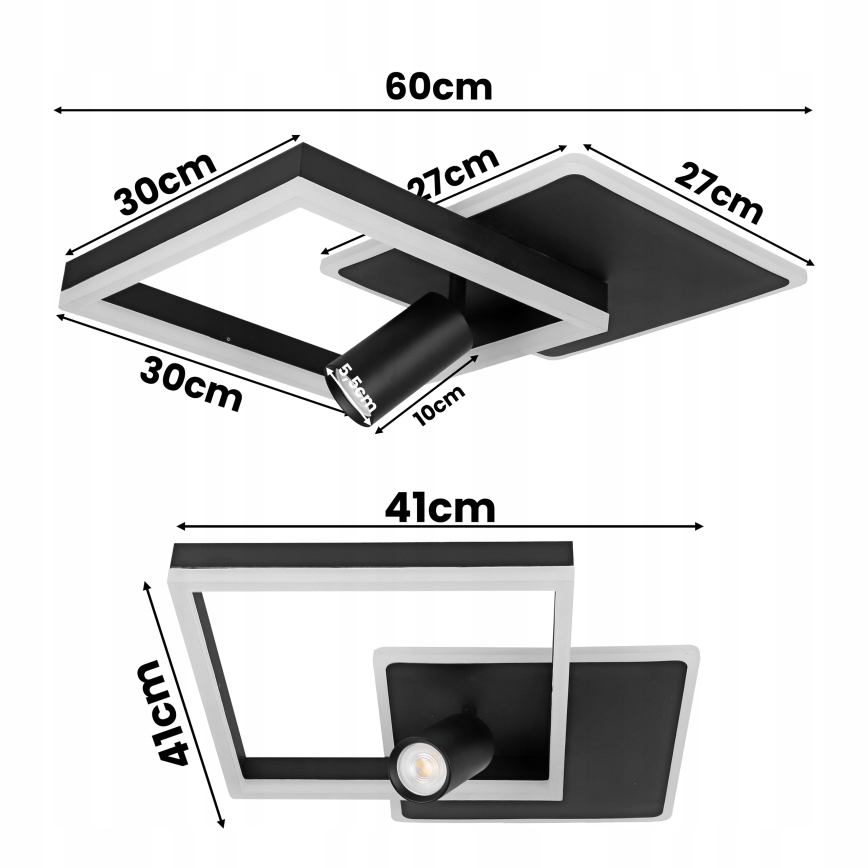 LED Lampa sufitowa LED/38W/230V + 1xGU10/30W czarna