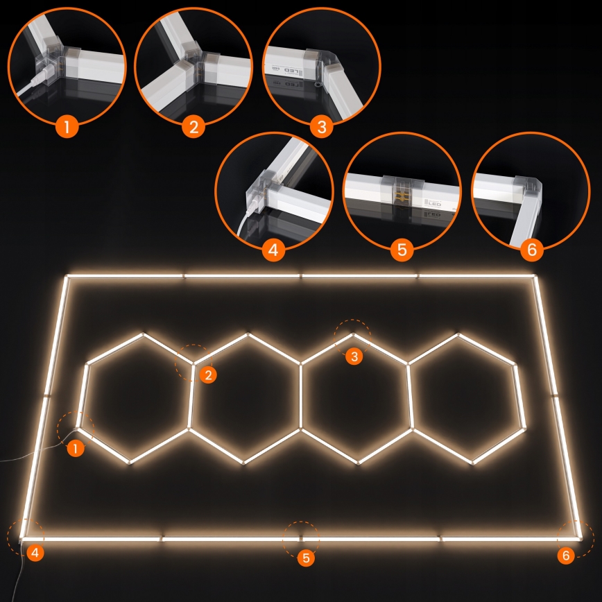 Oprawa sufitowa LED HEXAGON LED/426W/85-265V 4000K 484x243 cm CRI 90 IP44 biała