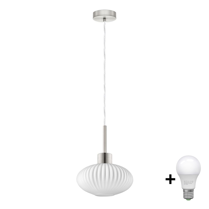LED lampa wisząca na lince HARMA 1xE27/60W/230V śr. 25 cm matowy chrom/biały