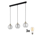 LED lampa wisząca na przewodzie DEVI 3xE27/15W/230V czarna/przezroczysta