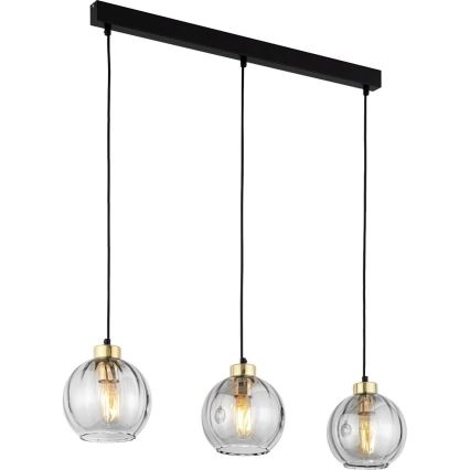 LED lampa wisząca na przewodzie DEVI 3xE27/15W/230V czarna/przezroczysta
