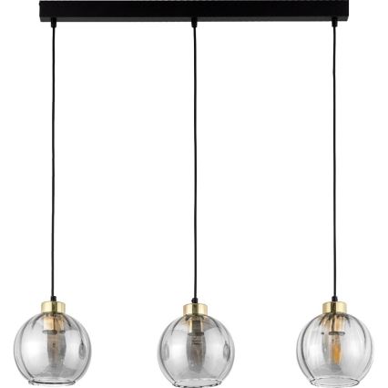 LED lampa wisząca na przewodzie DEVI 3xE27/15W/230V czarna/przezroczysta