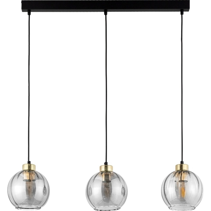 LED lampa wisząca na przewodzie DEVI 3xE27/15W/230V czarna/przezroczysta