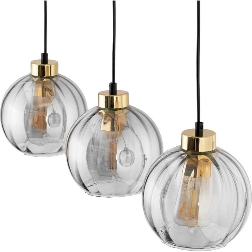LED lampa wisząca na przewodzie DEVI 3xE27/15W/230V czarna/przezroczysta