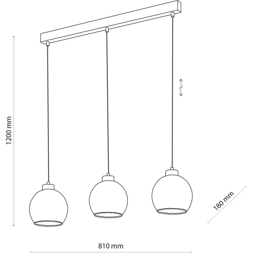 LED lampa wisząca na przewodzie DEVI 3xE27/15W/230V czarna/przezroczysta