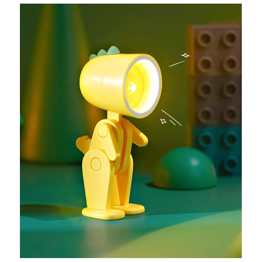 LED Lampka biurkowa LED/0,06W/3xLR41 dinozaur, żółta
