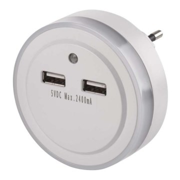 LED lampka nocna do gniazdka z czujnikiem zmierzchu+2xUSB 3xLED/0,3W/230V