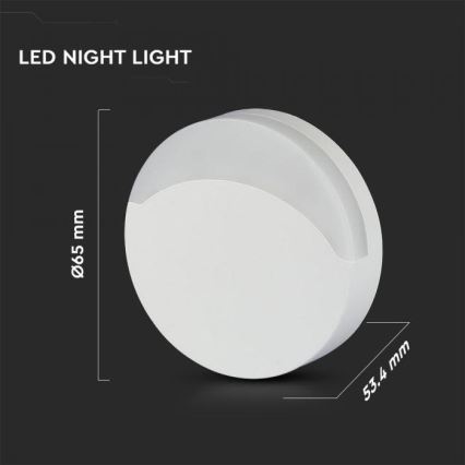 LED Lampka nocna z czujnikiem LED/0,5W/230V 65mm 3000K okrągła