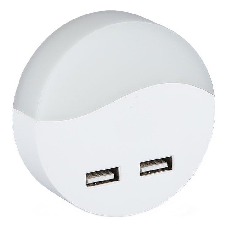 LED Lampka nocna z czujnikiem zmierzchu do gniazdka 2xUSB LED/0,45W/230V 3000K