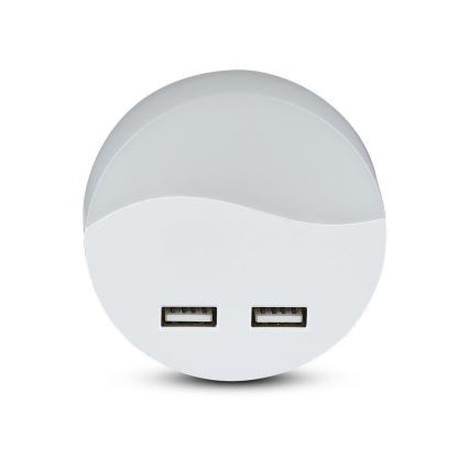 LED Lampka nocna z czujnikiem zmierzchu do gniazdka 2xUSB LED/0,45W/230V 3000K