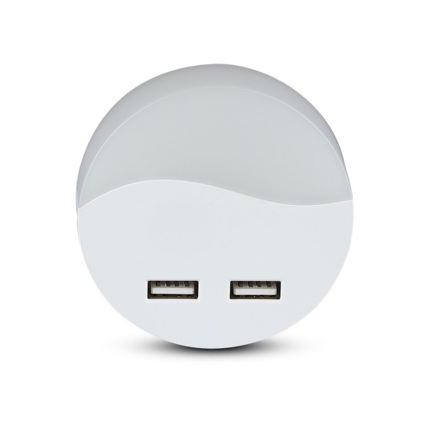 LED Lampka nocna z czujnikiem zmierzchu do gniazdka 2xUSB LED/0,45W/230V 3000K