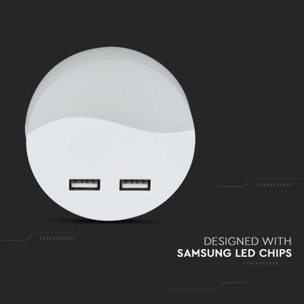 LED Lampka nocna z czujnikiem zmierzchu do gniazdka 2xUSB LED/0,45W/230V 3000K