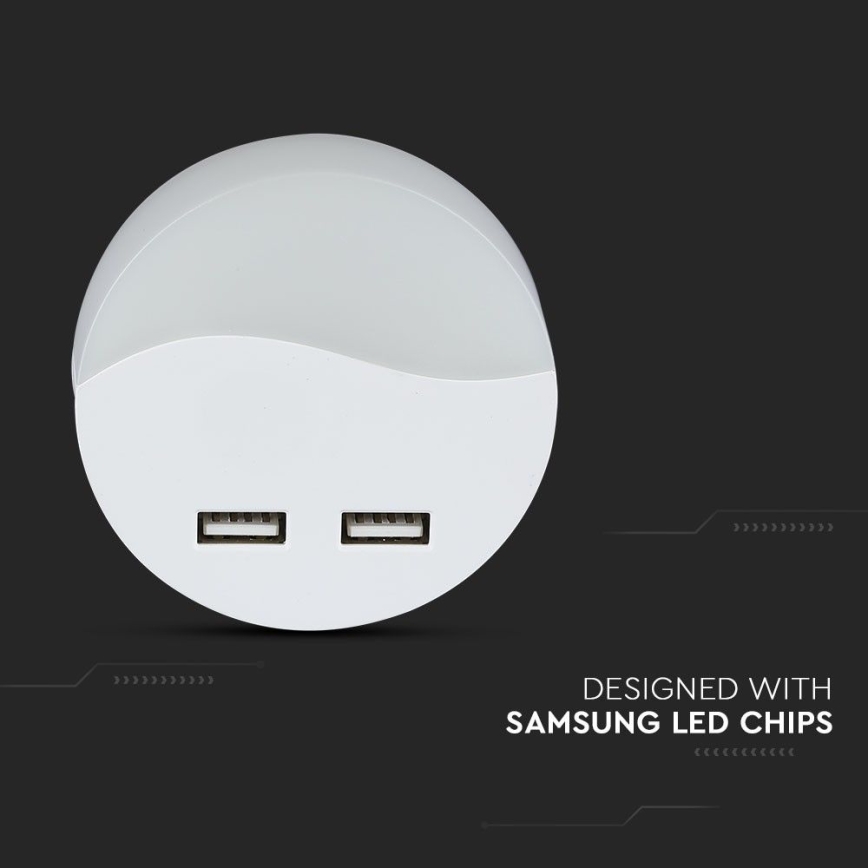 LED Lampka nocna z czujnikiem zmierzchu do gniazdka 2xUSB LED/0,45W/230V 3000K