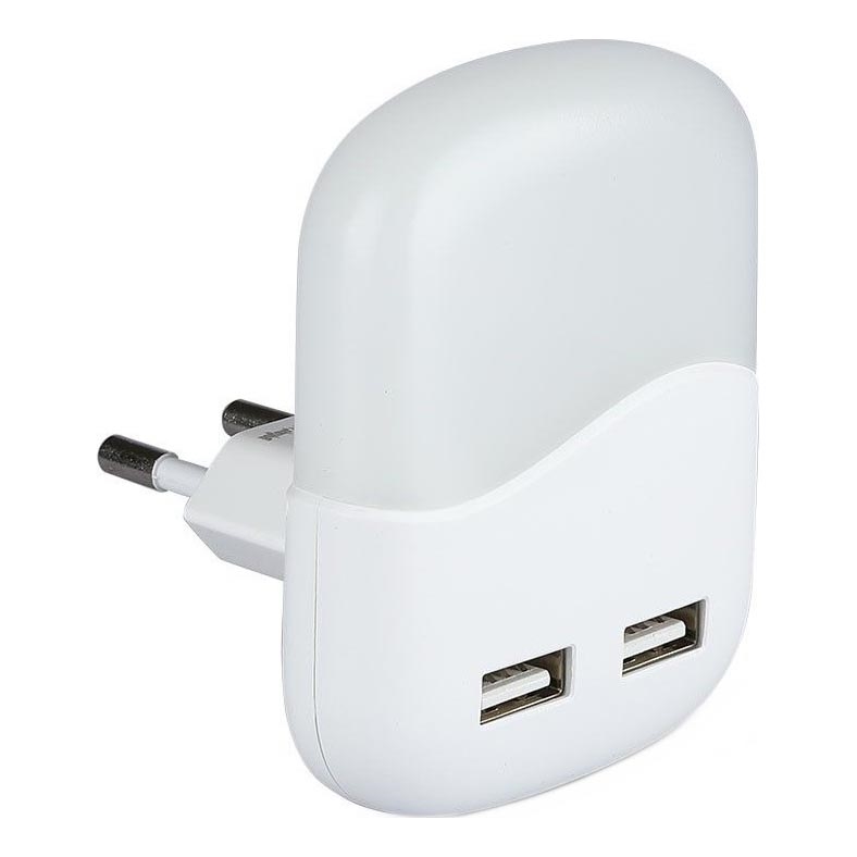 LED Lampka nocna z czujnikiem zmierzchu do gniazdka 2xUSB LED/0,45W/230V 3000K