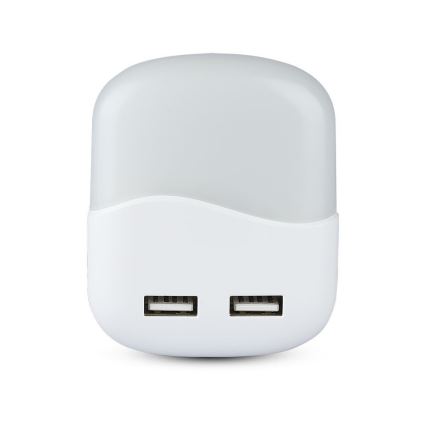 LED Lampka nocna z czujnikiem zmierzchu do gniazdka 2xUSB LED/0,45W/230V 3000K