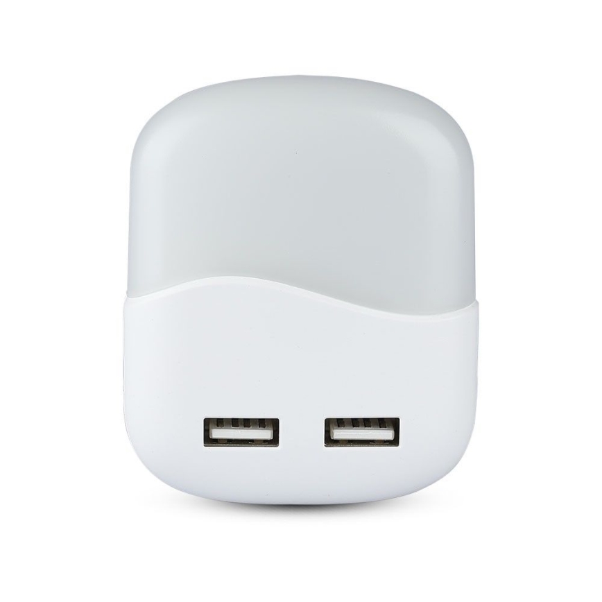 LED Lampka nocna z czujnikiem zmierzchu do gniazdka 2xUSB LED/0,45W/230V 3000K
