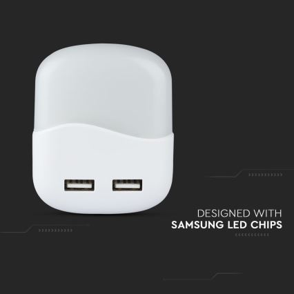 LED Lampka nocna z czujnikiem zmierzchu do gniazdka 2xUSB LED/0,45W/230V 3000K