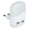 LED lampka nocna z czujnikiem zmierzchu do gniazdka 2xUSB LED/0,45W/230V 4000K