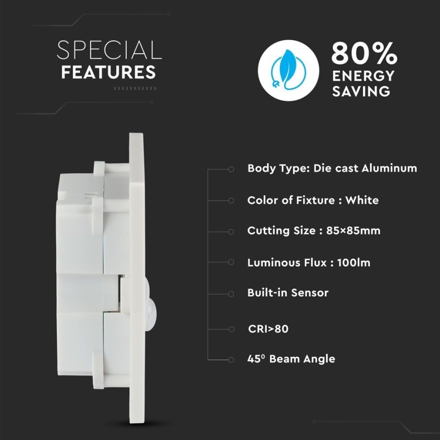 LED lampka schodowa z czujnikiem ruchu LED/3W/230V 4000K biała