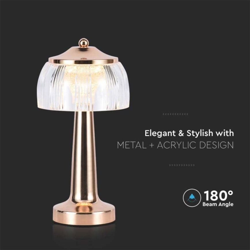 LED Regulowana jasność, ładowalna, dotykowa lampa stołowa LED/1W/5V 3000-6000K 1800 mAh różowe złoto