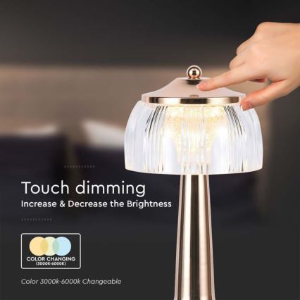 LED Regulowana jasność, ładowalna, dotykowa lampa stołowa LED/1W/5V 3000-6000K 1800 mAh różowe złoto