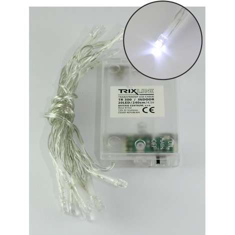 LED Łańcuch bożonarodzeniowy 20xLED/2 funkcje 2,4m zimna biel