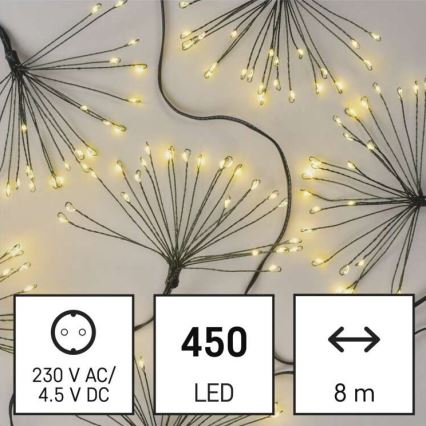 LED Łańcuch bożonarodzeniowy 450xLED/11m ciepła biel