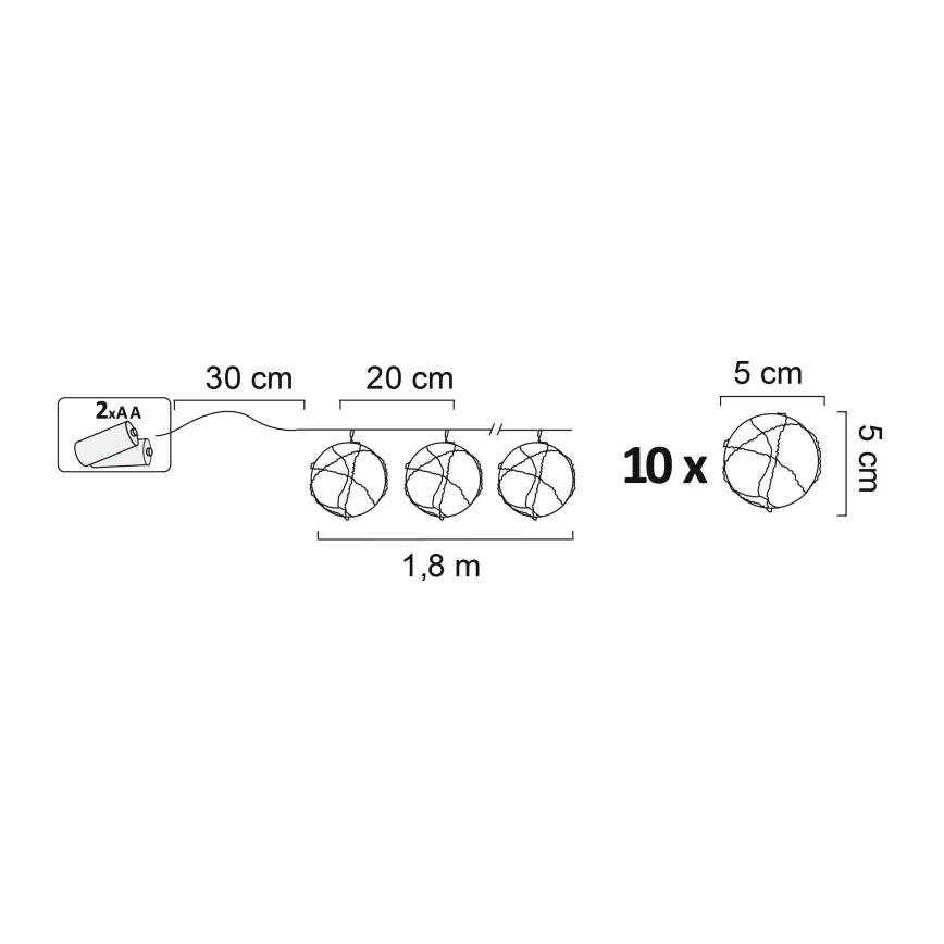 LED Łańcuch dekoracyjny AHNE 10xLED/2xAA 2,1 m ciepła biel