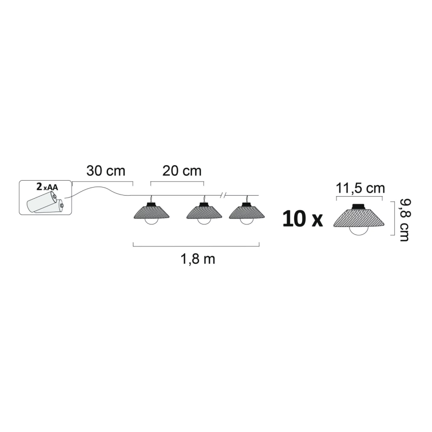 LED Łańcuch dekoracyjny ASTRA 10xLED/2xAA 2,1 m czarny