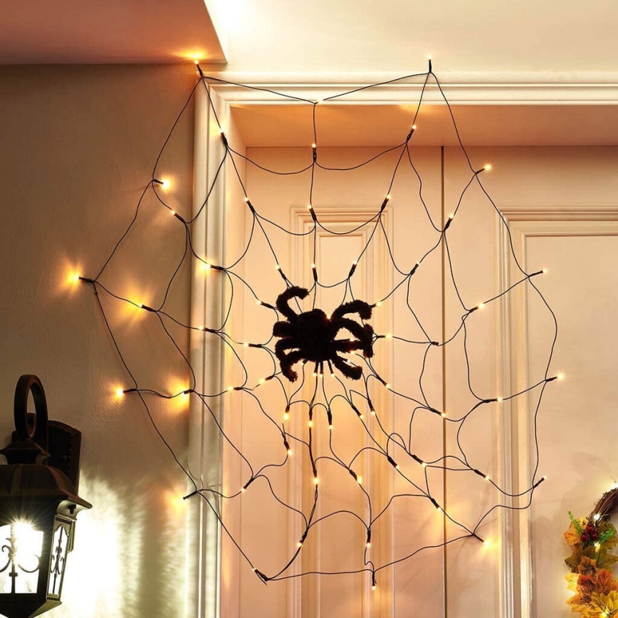 LED Łańcuch dekoracyjny HALLOWEEN LED/5V/8 funkcji pajęczyna + pilot