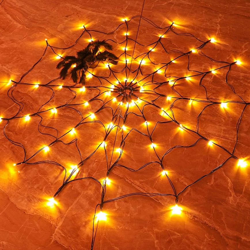 LED Łańcuch dekoracyjny HALLOWEEN LED/5V/8 funkcji pajęczyna + pilot