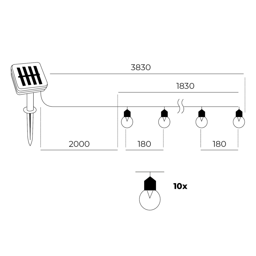 LED Łańcuch solarny 10xLED/0,12W/1,2V 1xAA IP44 6000K 300 mAh