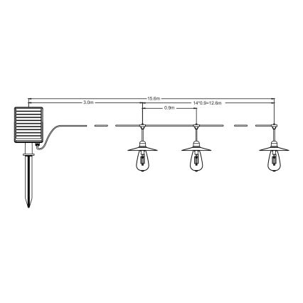 LED Łańcuch solarny 15xLED/0,2W/3,7V 15 m 3000K IP44