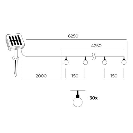 LED Łańcuch solarny 30xLED/0,12W/1,2V 1xAA 3000K IP44 400 mAh