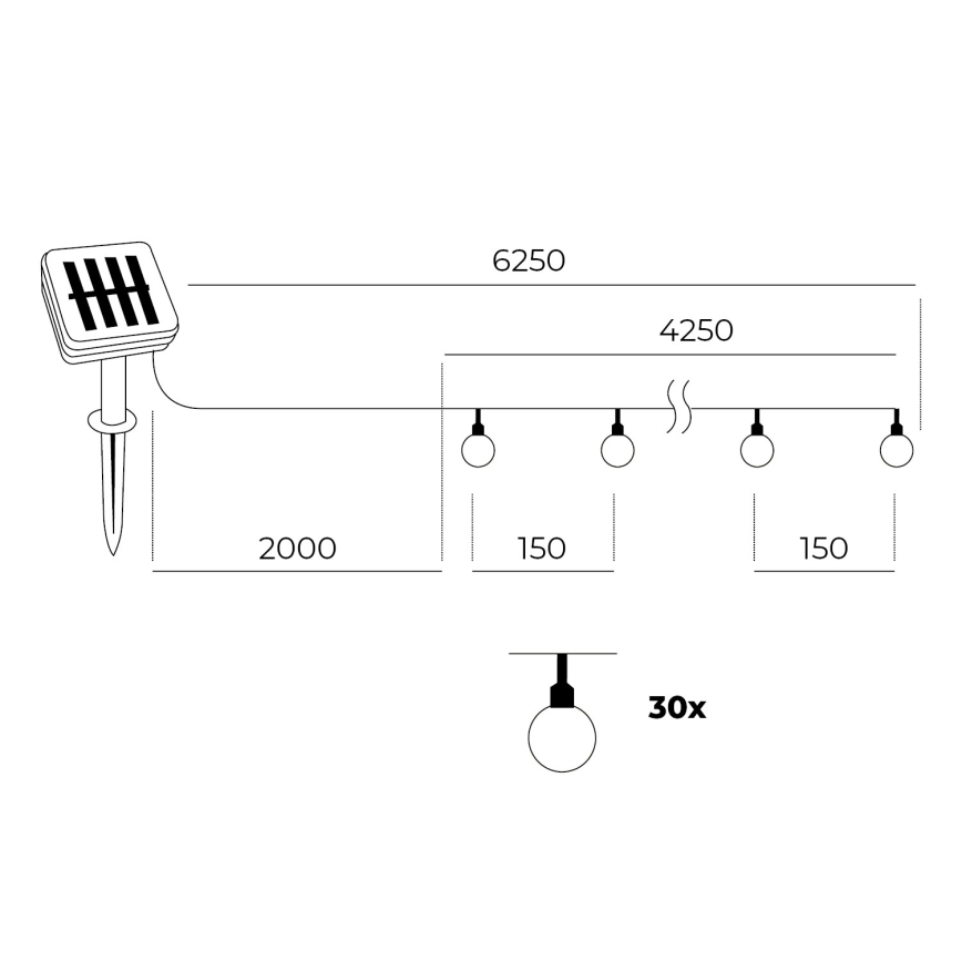 LED Łańcuch solarny 30xLED/0,12W/1,2V 1xAA 3000K IP44 400 mAh