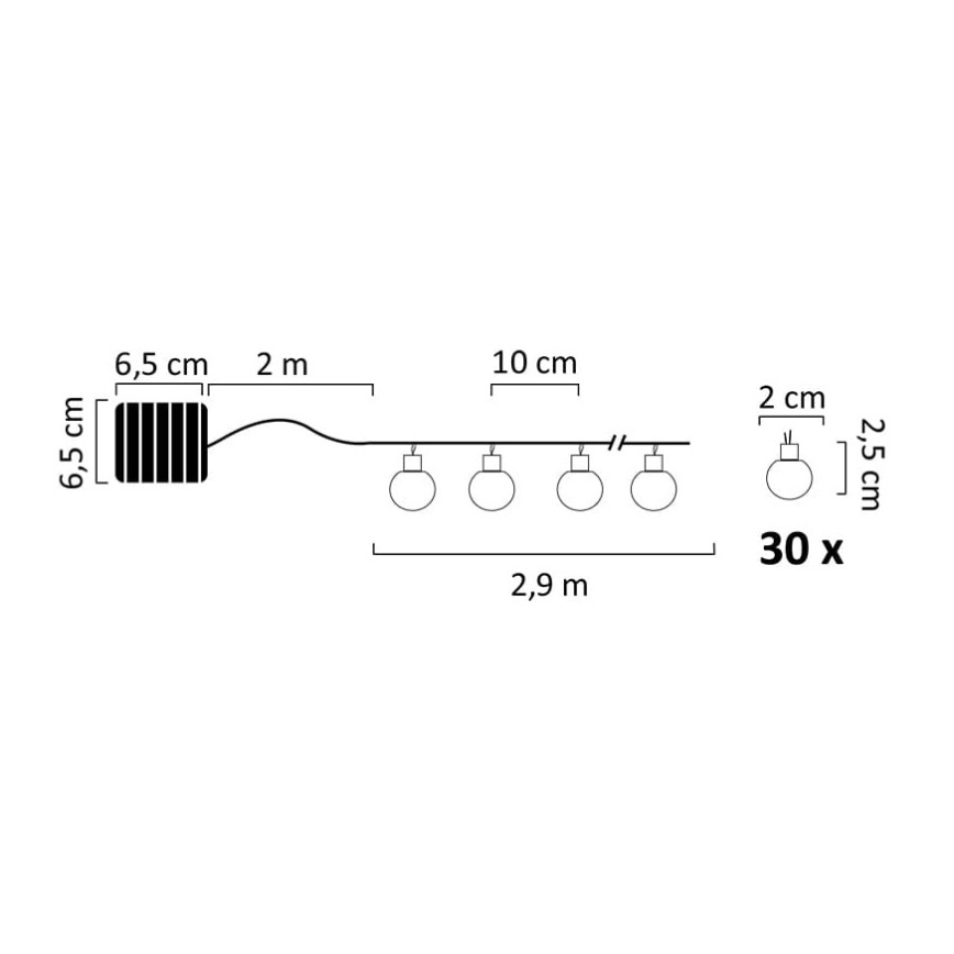 LED Łańcuch solarny 30xLED/8 funkcji 300 mAh 4,9m IP44 ciepła biel