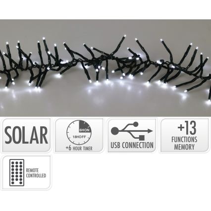LED solarny łańcuch 768xLED/3,7V/13 funkcji 1200 mAh 8,6 m IP44 zimna biel + zdalne sterowanie