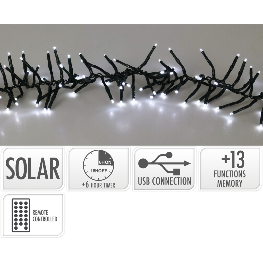 LED solarny łańcuch 768xLED/3,7V/13 funkcji 1200 mAh 8,6 m IP44 zimna biel + zdalne sterowanie