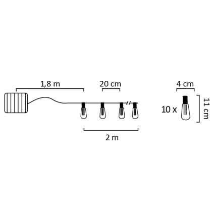 LED Łańcuch solarny EDISON 10xLED/1,2V 300 mAh 3,8 m IP44