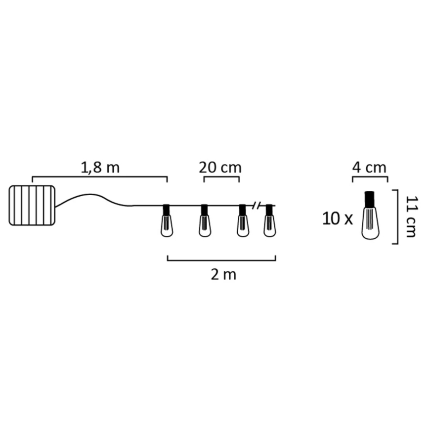 LED Łańcuch solarny EDISON 10xLED/1,2V 300 mAh 3,8 m IP44