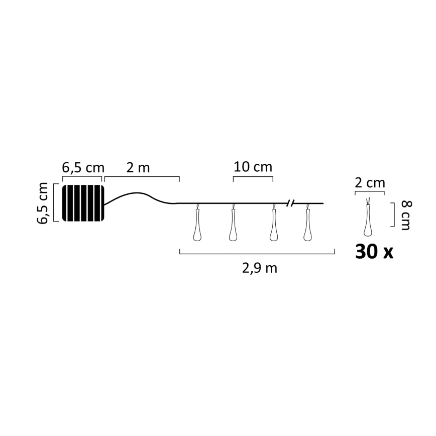 LED Łańcuch solarny ICE 30xLED/1,2V 300 mAh IP44
