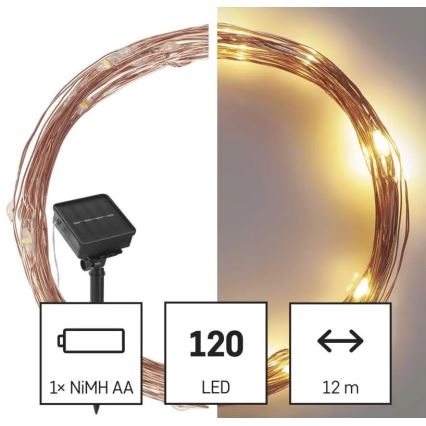 LED Łańcuch solarny LED/2,4W/1,2V 1xAA 15 m IP44 3000K 600 mAh