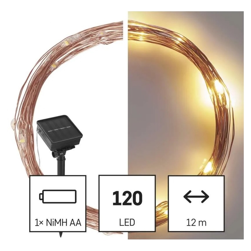 LED Łańcuch solarny LED/2,4W/1,2V 1xAA 15 m IP44 3000K 600 mAh