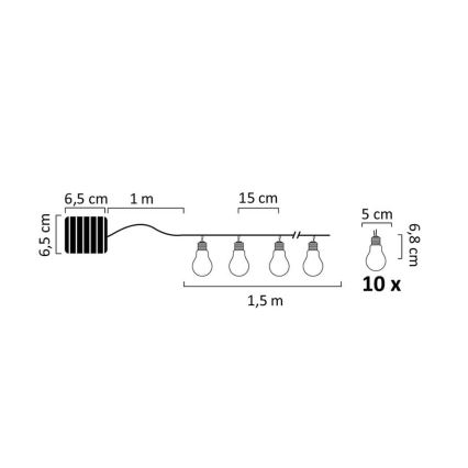 LED Łańcuch solarny PARTY 10xLED/1,2V 400 mAh IP44