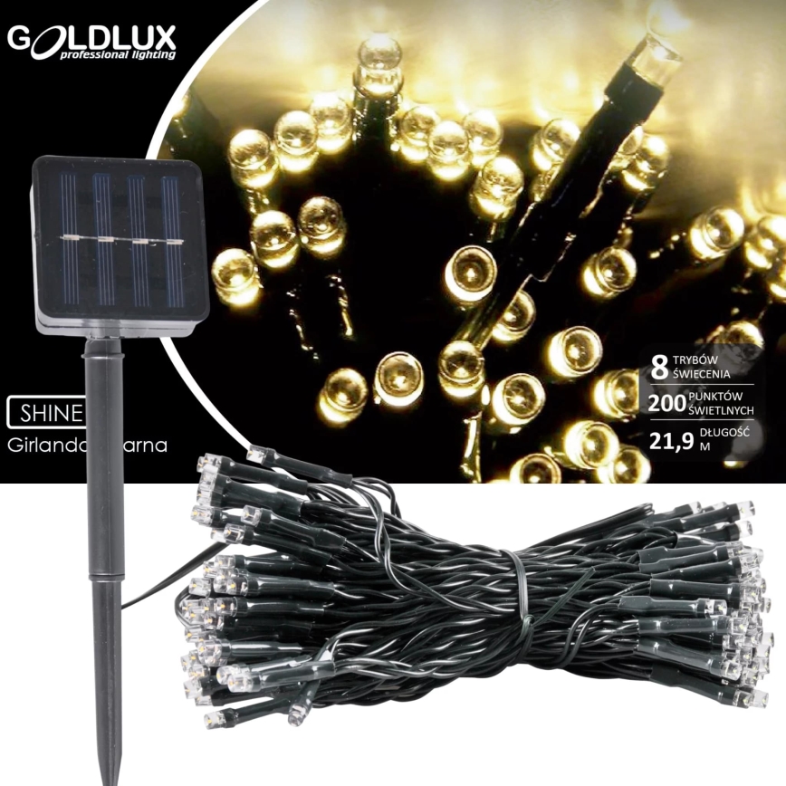 LED Łańcuch solarny SHINE 200xLED/1,2V 600 mAh 21,9 m IP44