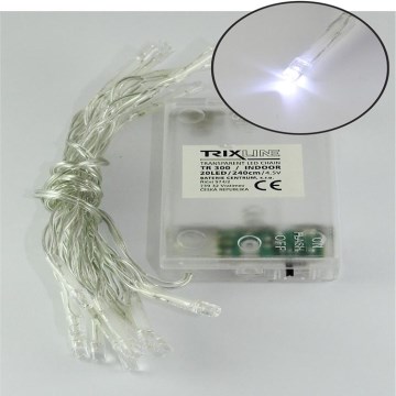 LED łańcuch świąteczny, 20 diod LED / 2 tryby, 2,4 m, zimne białe światło