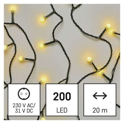 LED łańcuch świąteczny 200xLED/8 funkcji 20m IP44 ciepła biel