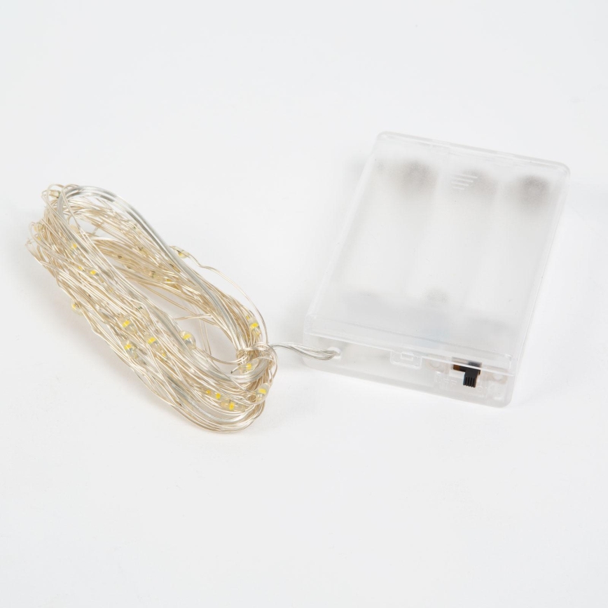 LED łańcuch świąteczny 50xLED/3xAA 5,25m zimna biała